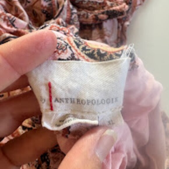 Anthropologie Cady Tiered Pink Paisley Dress Bohemian Mock Neck Ruffled Pullover - Picture 4 of 13